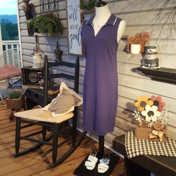 croft & barrow Dresses Cb Sport Vintage Bluewhite Collar V Neckline Sleeveless Tennis Shirt